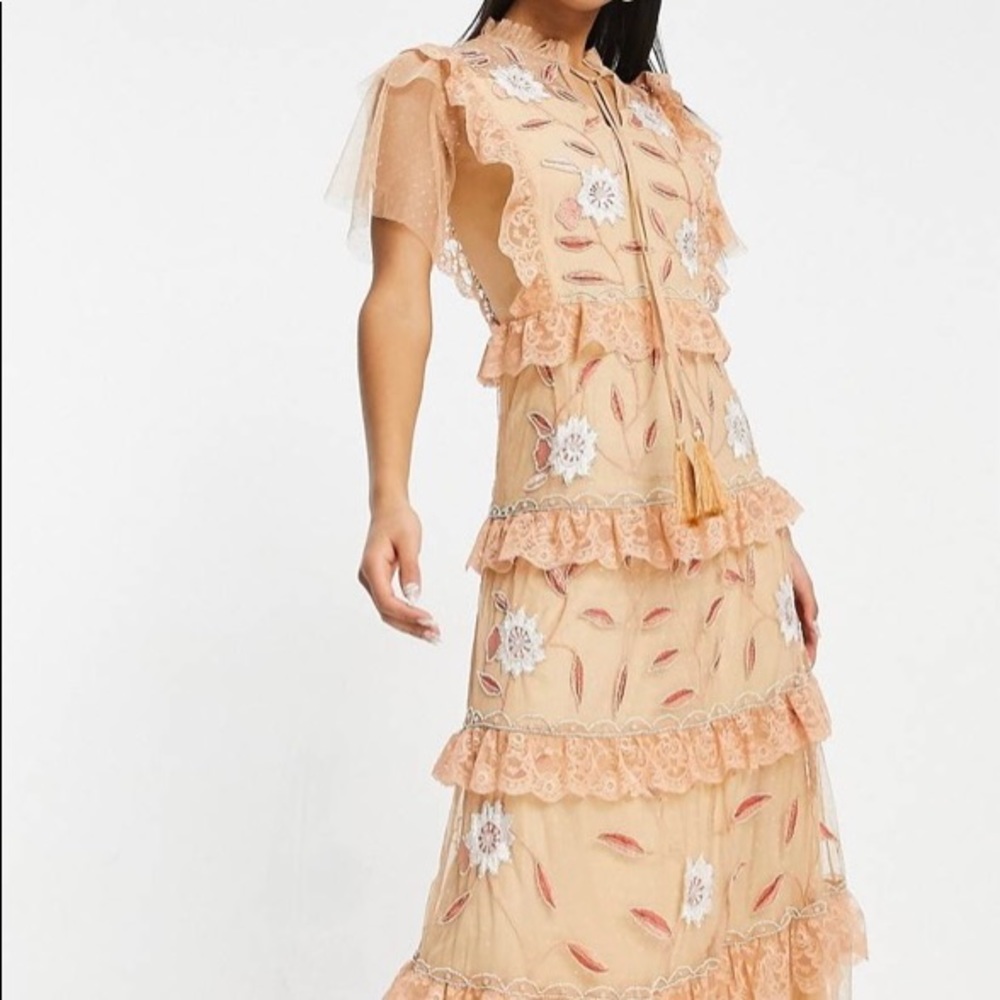 Frock & Frill short sleeve frill maxi dress in peach